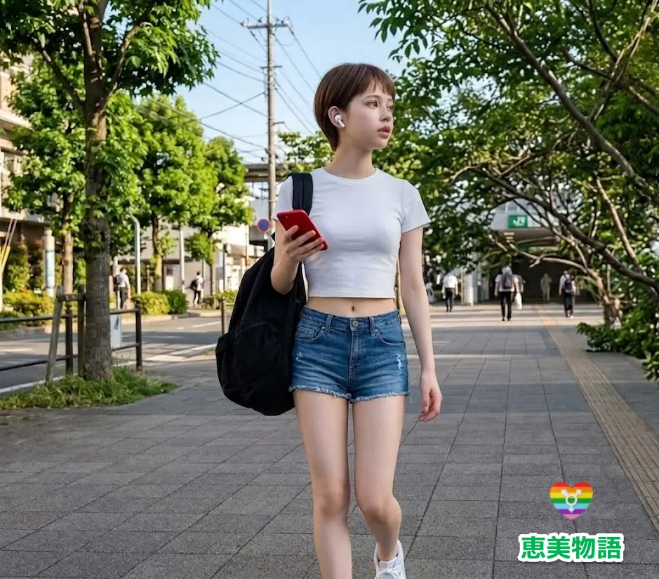 デニムの短パンにクロップドトップスが大好き