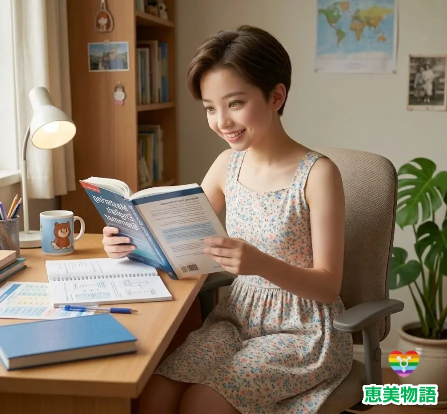 恵美は、女装して英語の勉強が好き