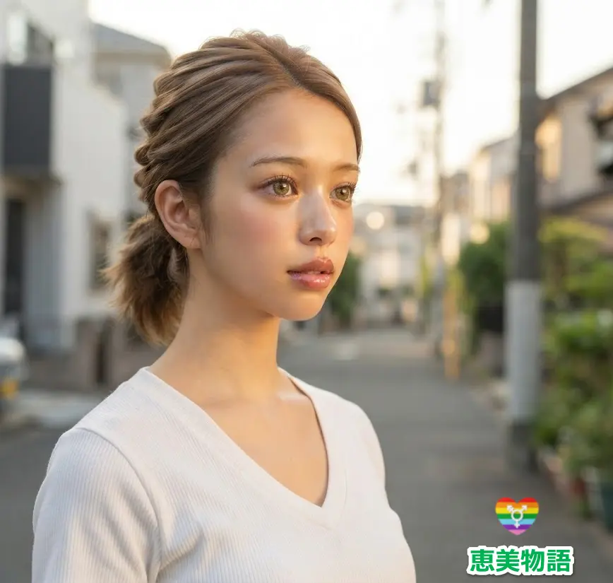 昼下がり、自然光、恵美のヘーゼルアイ