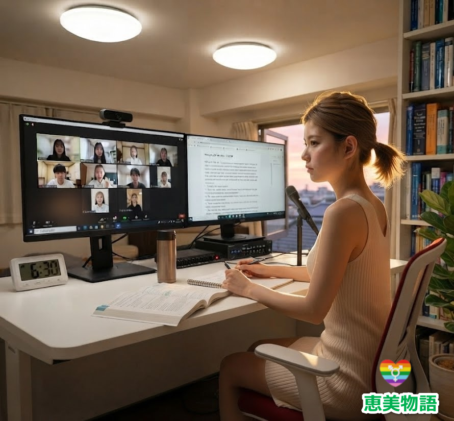 恵美は、大学付属オンライン講座を受講している