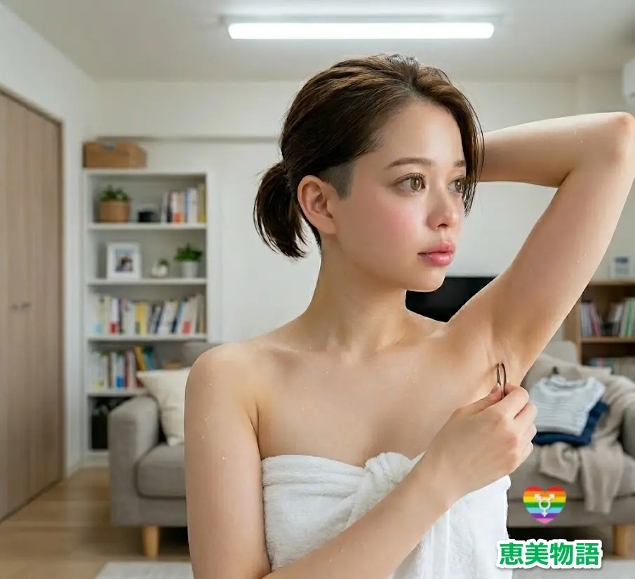 ピンセットで腋毛処理している
