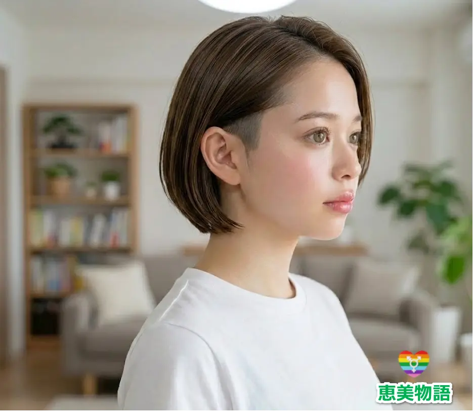 ワンレスショートボブヘア耳にかけるとツーブロックが見えるの